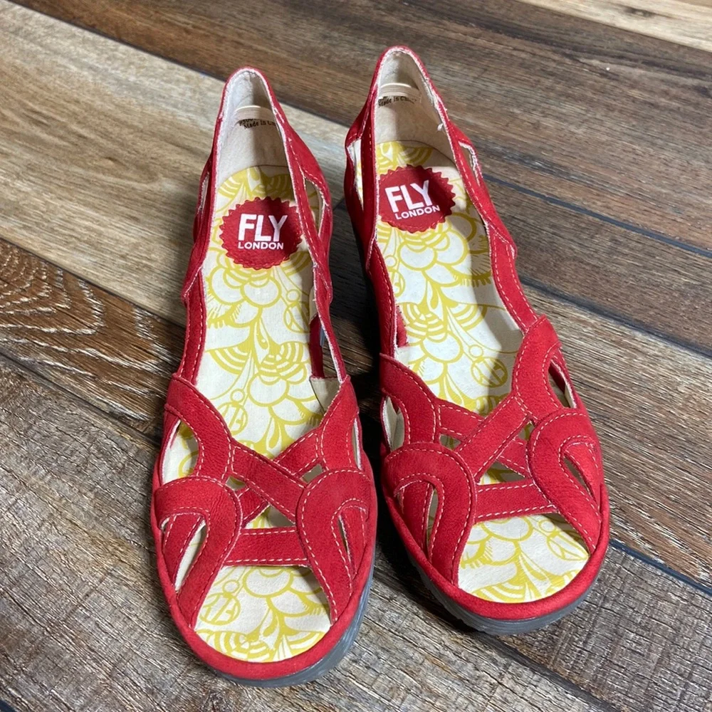 Fly London Red Suede Wedge Pumps Size EU 37